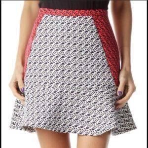 C. LUCE TRUMPET A-LINE JACQUARD PRINT SKIRT Red Black sz SMALL